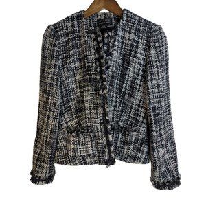 Spenser Jeremy Women's Black Tweed Open Jacket Classic Style Fringe Details Sz S